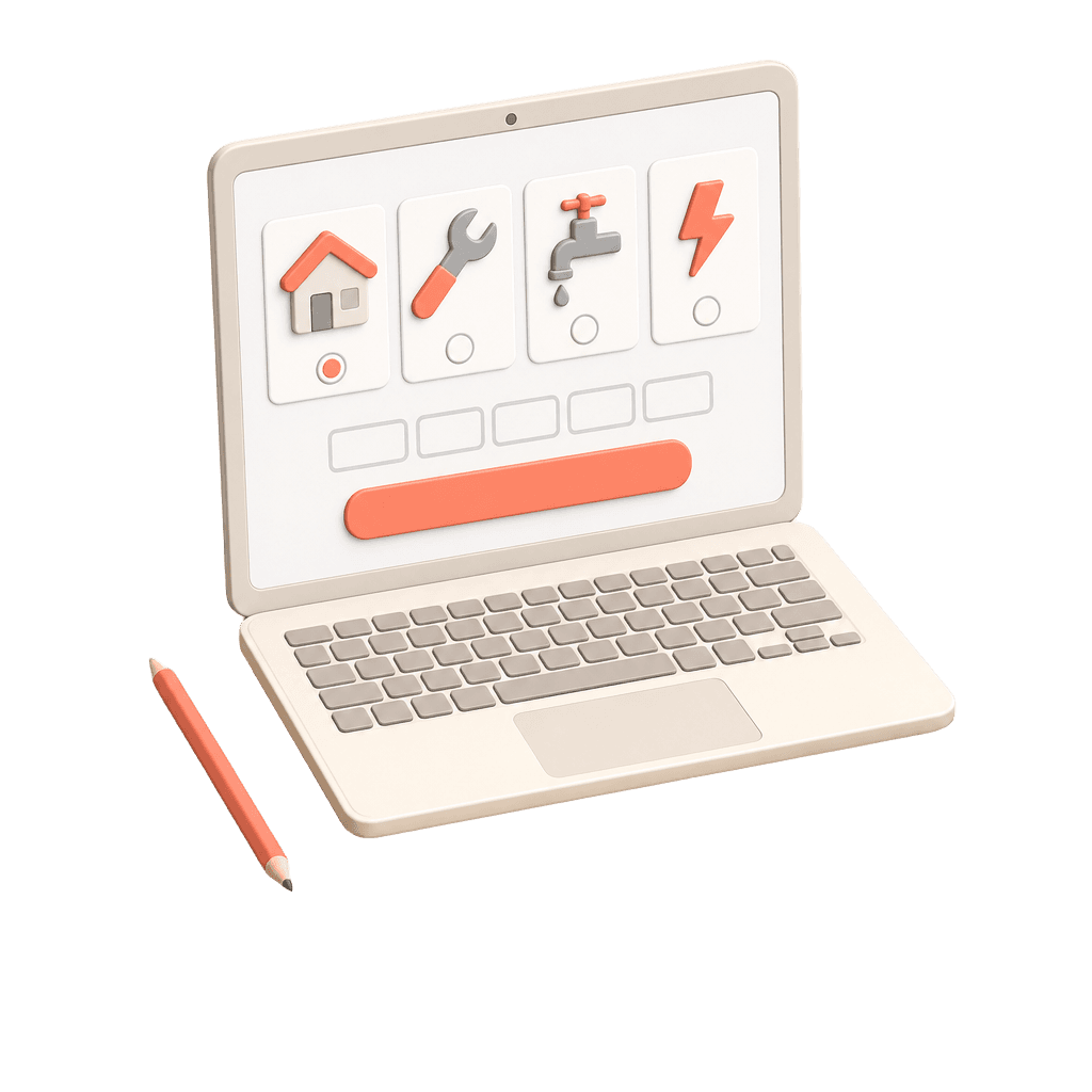 A laptop displaying service choices and a price area before booking